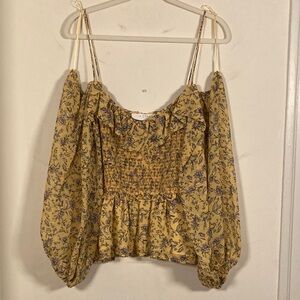 NWT ASTR Womens Smocked Cottagecore Floral Blouse Sz L Ruffle Romantic Billowy